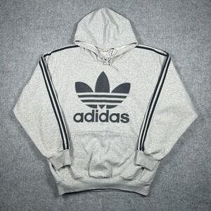 Vintage 70s Adidas Pullover Hoodie Men's Size Large Grey Tre Foil Big Graphic